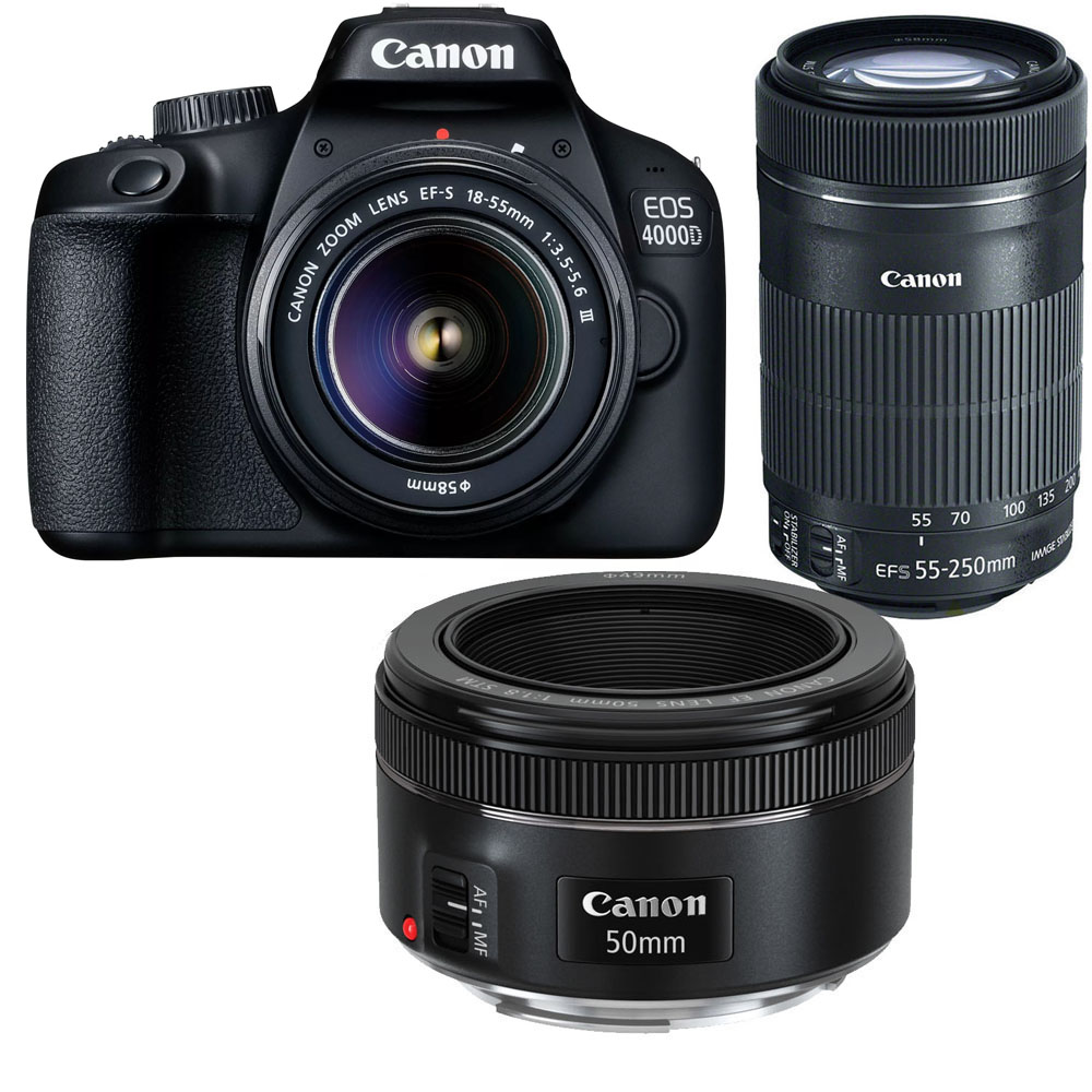 Canon EOS 4000D 18-55 III + 55-250 + 50 Tri Lens Kit