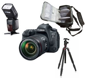 Canon EOS 6D Mark II 24-105 II + Camera Bag + Flash + Tripod Kit
